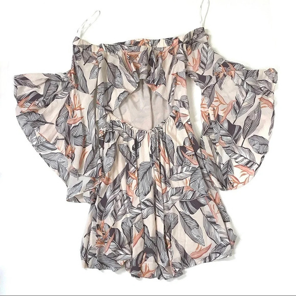 Lulus Sun-Drenched Daydream Beige Floral Print Off-the-Shoulder Dress Size XS - Picture 9 of 9